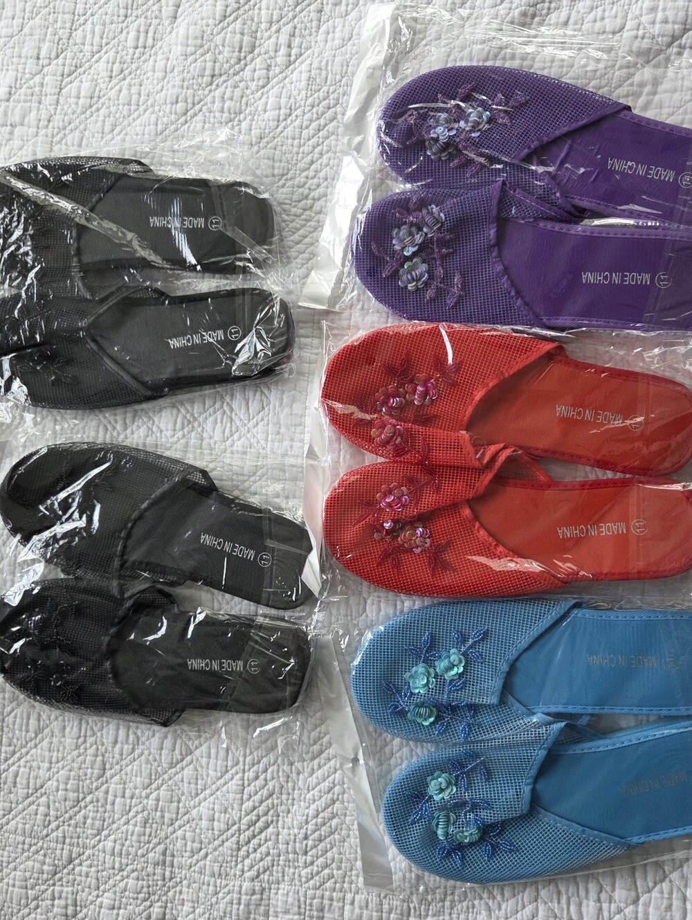 Women’s Floral Mesh Beaded Slippers - Blue & Red